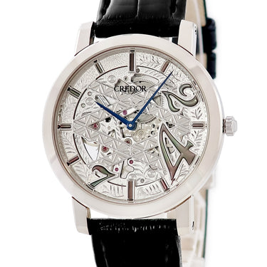 腕時計 クレドール Credor シグノ GBBD969 6899-00G0 手巻き メンズ K18WG無垢 スケルトン セイコー 青針 バー アラビア シェル