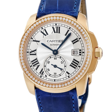 腕時計 カルティエ Cartier カリブル ドゥ カルティエ WF100013 自動巻き メンズ K18PG無垢 純正ダイヤ スモールセコンド デイト 青針