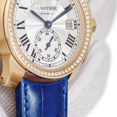 腕時計 カルティエ Cartier カリブル ドゥ カルティエ WF100013 自動巻き メンズ K18PG無垢 純正ダイヤ スモールセコンド デイト 青針