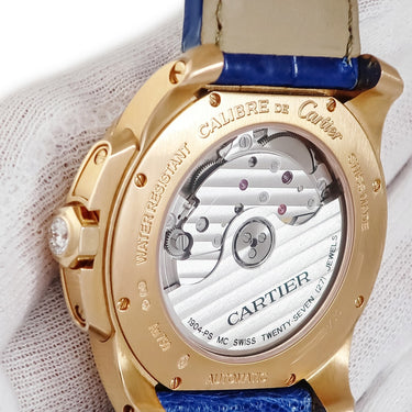 腕時計 カルティエ Cartier カリブル ドゥ カルティエ WF100013 自動巻き メンズ K18PG無垢 純正ダイヤ スモールセコンド デイト 青針