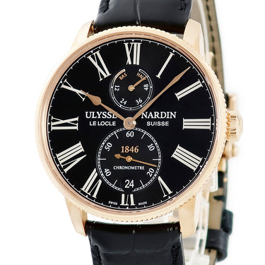 腕時計 ユリスナルダン ULYSSE NARDIN マリーン トルピユール 1182-310 自動巻き メンズ 新品同様 K18RG無垢 ブラック ローマン デイト