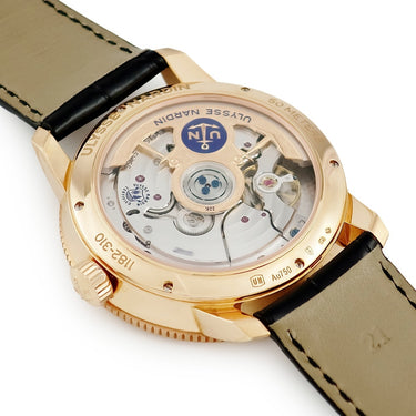 腕時計 ユリスナルダン ULYSSE NARDIN マリーン トルピユール 1182-310 自動巻き メンズ 新品同様 K18RG無垢 ブラック ローマン デイト