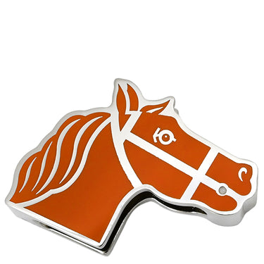 エルメス HERMES カドリージュ ツイリーリング オレンジ×シルバー GP スカーフリング 馬モチーフ