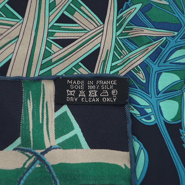 エルメス HERMES カレ90 CARRE ネイビー×グリーン×グレー シルク