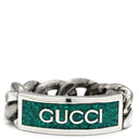 グッチ GUCCI ロゴ チェーン グリーン×シルバー シルバー925 エナメル #16 リング 指輪 AG925 SV925 16号