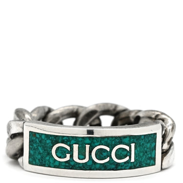 グッチ GUCCI ロゴ チェーン グリーン×シルバー シルバー925 エナメル #16 リング 指輪 AG925 SV925 16号