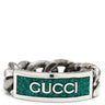 グッチ GUCCI ロゴ チェーン グリーン×シルバー シルバー925 エナメル #16 リング 指輪 AG925 SV925 16号