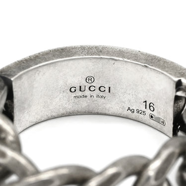 グッチ GUCCI ロゴ チェーン グリーン×シルバー シルバー925 エナメル #16 リング 指輪 AG925 SV925 16号