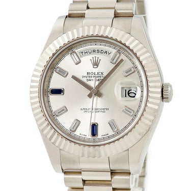 腕時計 ロレックス ROLEX デイデイト II 218239BG 自動巻き メンズ K18WG無垢 純正ダイヤ&サファイア バゲット ランダム番