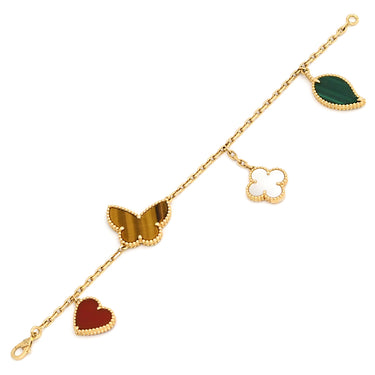 ヴァンクリーフアーペル Van Cleef & Arpels ラッキーアルハンブラ 4モチーフ VCARD79600 マルチカラー×イエローゴールド K18YG カーネリアン タイガーズアイ マザーオブパール マラカイト ブレスレット K18 マルチストーン VCA