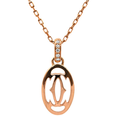 カルティエ Cartier ロゴ ドゥーブルC ピンクゴールド K18PG ダイヤモンド ネックレス Au750 K18 18金 ダイヤ 5石 5Ｐオーバル
