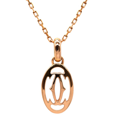 カルティエ Cartier ロゴ ドゥーブルC ピンクゴールド K18PG ダイヤモンド ネックレス Au750 K18 18金 ダイヤ 5石 5Ｐオーバル