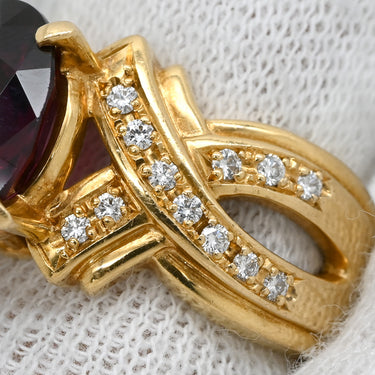 タサキ TASAKI ロードライトガーネット ダイヤ ワインレッド×イエローゴールド K18YG ロードライトガーネット ダイヤモンド リング 指輪 TASAKI 赤 Au750 18K オーバル ヴィンテージ 10.5号