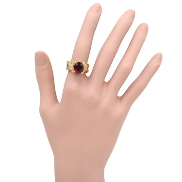 タサキ TASAKI ロードライトガーネット ダイヤ ワインレッド×イエローゴールド K18YG ロードライトガーネット ダイヤモンド リング 指輪 TASAKI 赤 Au750 18K オーバル ヴィンテージ 10.5号