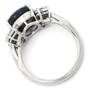 ミキモト MIKIMOTO ブラックオパール ダイヤ プラチナシルバー Pt950 ブラックオパール ダイヤモンド リング 指輪 MIKIMOTO Pt950 バフトップカット 遊色 11.5号