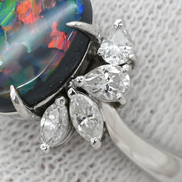 ミキモト MIKIMOTO ブラックオパール ダイヤ プラチナシルバー Pt950 ブラックオパール ダイヤモンド リング 指輪 MIKIMOTO Pt950 バフトップカット 遊色 11.5号