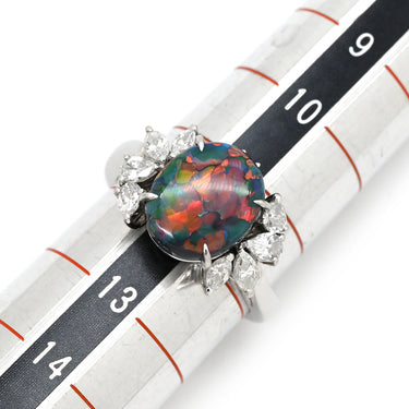 ミキモト MIKIMOTO ブラックオパール ダイヤ プラチナシルバー Pt950 ブラックオパール ダイヤモンド リング 指輪 MIKIMOTO Pt950 バフトップカット 遊色 11.5号