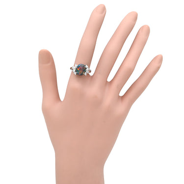 ミキモト MIKIMOTO ブラックオパール ダイヤ プラチナシルバー Pt950 ブラックオパール ダイヤモンド リング 指輪 MIKIMOTO Pt950 バフトップカット 遊色 11.5号
