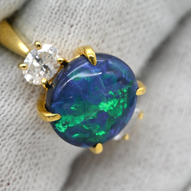 ミキモト MIKIMOTO ブラックオパール ダイヤ イエローゴールド K18YG ブラックオパール ダイヤモンド リング 指輪 K18 YG 18金 カボションカット 11.5号