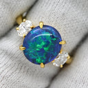 ミキモト MIKIMOTO ブラックオパール ダイヤ イエローゴールド K18YG ブラックオパール ダイヤモンド リング 指輪 K18 YG 18金 カボションカット 11.5号