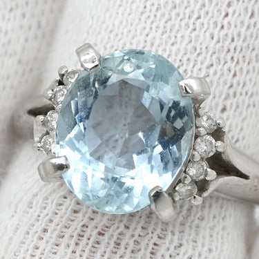 タサキ TASAKI アクアマリン ダイヤ ブルー×プラチナシルバー Pt900 アクアマリン ダイヤモンド リング 指輪 ライトブルー 水色 TASAKI プラチナ 11.5号