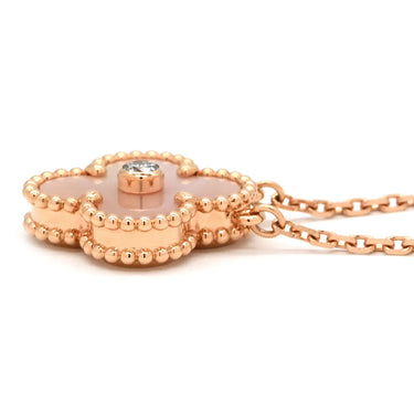 ヴァンクリーフアーペル Van Cleef & Arpels ヴィンテージ アルハンブラ VCARPMOP00 ピンクXローズゴールド K18PG ダイヤモンド ピンクマザーオブパール ネックレス 2025年ホリデー限定 ピンクシェル 1Pダイヤ 18K