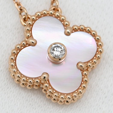 ヴァンクリーフアーペル Van Cleef & Arpels ヴィンテージ アルハンブラ VCARPMOP00 ピンクXローズゴールド K18PG ダイヤモンド ピンクマザーオブパール ネックレス 2025年ホリデー限定 ピンクシェル 1Pダイヤ 18K