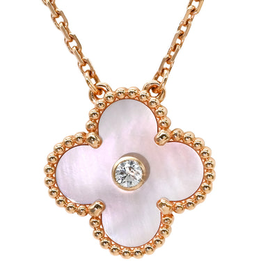ヴァンクリーフアーペル Van Cleef & Arpels ヴィンテージ アルハンブラ VCARPMOP00 ピンクXローズゴールド K18PG ダイヤモンド ピンクマザーオブパール ネックレス 2025年ホリデー限定 ピンクシェル 1Pダイヤ 18K