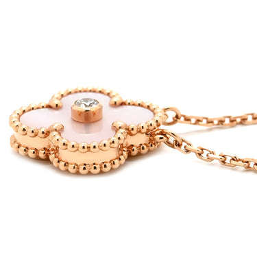 ヴァンクリーフアーペル Van Cleef & Arpels ヴィンテージ アルハンブラ VCARPMOP00 ピンクXローズゴールド K18PG ダイヤモンド ピンクマザーオブパール ネックレス 2025年ホリデー限定 ピンクシェル 1Pダイヤ 18K