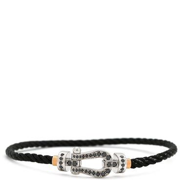 フレッド FRED フォース10 MM ブラックダイヤ ブラック×ホワイトゴールド K18WG ブラックダイヤモンド ステンレスケーブル GP #16 ブレスレット ミディアムモデル WG 50 18K 替えコード付き
