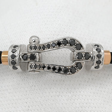 フレッド FRED フォース10 MM ブラックダイヤ ブラック×ホワイトゴールド K18WG ブラックダイヤモンド ステンレスケーブル GP #16 ブレスレット ミディアムモデル WG 50 18K 替えコード付き