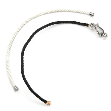 フレッド FRED フォース10 MM ブラックダイヤ ブラック×ホワイトゴールド K18WG ブラックダイヤモンド ステンレスケーブル GP #16 ブレスレット ミディアムモデル WG 50 18K 替えコード付き