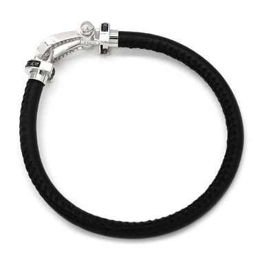フレッド FRED フォース10 ラージモデル ブラックダイヤ ブラック×ホワイトゴールド K18WG ダイヤモンド レザー ステンレス #17 ブレスレット ダイヤモンド Au750 18K WG レザーコード