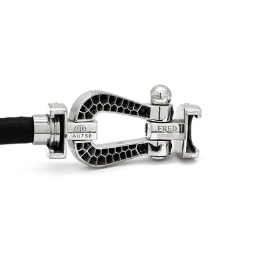 フレッド FRED フォース10 ラージモデル ブラックダイヤ ブラック×ホワイトゴールド K18WG ダイヤモンド レザー ステンレス #17 ブレスレット ダイヤモンド Au750 18K WG レザーコード