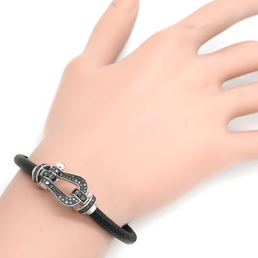 フレッド FRED フォース10 ラージモデル ブラックダイヤ ブラック×ホワイトゴールド K18WG ダイヤモンド レザー ステンレス #17 ブレスレット ダイヤモンド Au750 18K WG レザーコード