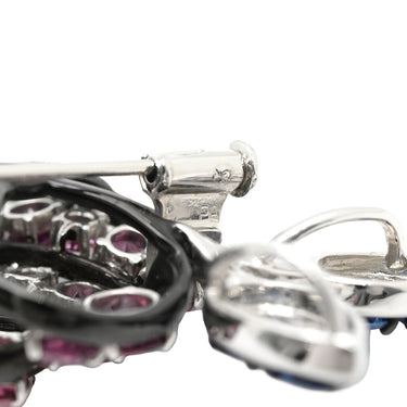タサキ TASAKI ガーネット ブルーサファイア レッド×ブルー×ブラック×ホワイトゴールドゴールド K18WG ガーネット ブルーサファイア ブラックコーティング ブローチ TASAKI Au750 18K 薔薇 バラ フラワー 花 ペンダントトップ 2WAY