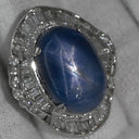 ノンブランド NON BRAND スターサファイア 26.55ct ダイヤ ブルー×プラチナシルバー Pt900 サファイア ダイヤモンド リング 指輪 青 プラチナ900 オーバルカボションカット 14号