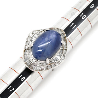 ノンブランド NON BRAND スターサファイア 26.55ct ダイヤ ブルー×プラチナシルバー Pt900 サファイア ダイヤモンド リング 指輪 青 プラチナ900 オーバルカボションカット 14号