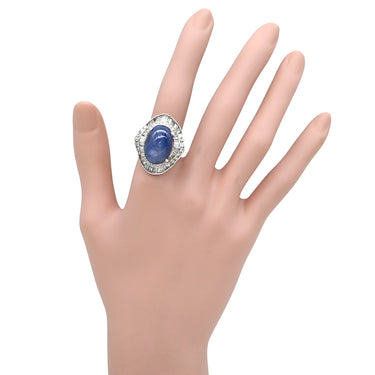 ノンブランド NON BRAND スターサファイア 26.55ct ダイヤ ブルー×プラチナシルバー Pt900 サファイア ダイヤモンド リング 指輪 青 プラチナ900 オーバルカボションカット 14号
