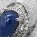 ノンブランド NON BRAND スターサファイア 26.55ct ダイヤ ブルー×プラチナシルバー Pt900 サファイア ダイヤモンド リング 指輪 青 プラチナ900 オーバルカボションカット 14号
