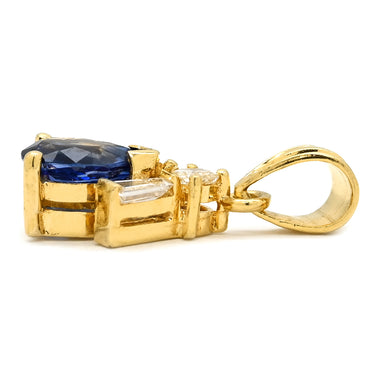ノンブランド NON BRAND サファイア ダイヤ ブルー×イエローゴールド K18YG サファイア ダイヤモンド ペンダントトップ 青 18K 750 YG ペアシェイプカット ネックレストップ