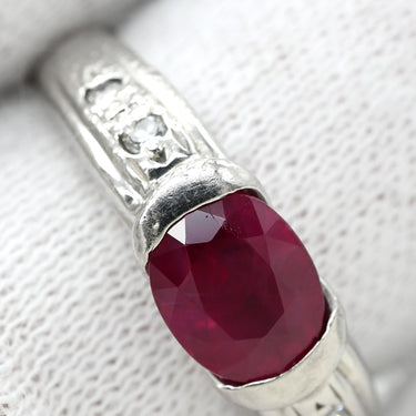 ノンブランド NON BRAND ルビー 1.279ct ダイヤモンド レッド×プラチナシルバー Pt900 ルビー ダイヤモンド リング 指輪 赤 1石 1粒 プラチナ900 オーバル 10.5号