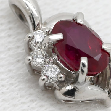 ノンブランド NON BRAND ルビー 0.75ct ダイヤモンド レッド×プラチナシルバー Pt900 ルビー ダイヤモンド ペンダントトップ 赤 1P 1粒 1石 ネックレストップ Pt900 プラチナ オーバルミックスカット