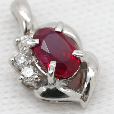 ノンブランド NON BRAND ルビー 0.75ct ダイヤモンド レッド×プラチナシルバー Pt900 ルビー ダイヤモンド ペンダントトップ 赤 1P 1粒 1石 ネックレストップ Pt900 プラチナ オーバルミックスカット