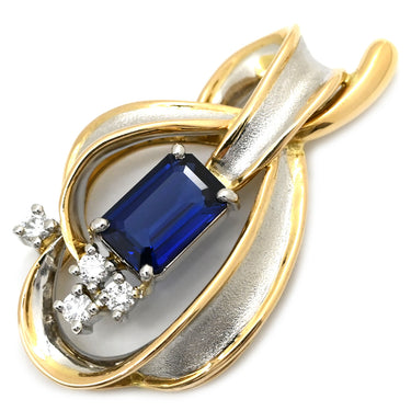 ノンブランド NON BRAND サファイア 0.89ct ダイヤ ブルー×プラチナシルバー×イエローゴールド Pt900 K18YG サファイア ダイヤモンド ペンダントトップ 青 プラチナ 18K 750YG コンビ ネックレストップ バケットミックスカット