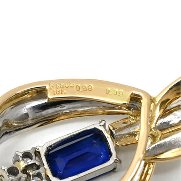 ノンブランド NON BRAND サファイア 0.89ct ダイヤ ブルー×プラチナシルバー×イエローゴールド Pt900 K18YG サファイア ダイヤモンド ペンダントトップ 青 プラチナ 18K 750YG コンビ ネックレストップ バケットミックスカット