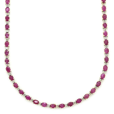 ノンブランド NON BRAND ルビー 13.00ct ダイヤモンド 1.00ct テニスネックレス レッド×ホワイトゴールド K18WG ルビー ダイヤモンド ネックレス 赤 オーバルミックスカット 18K 750 WG