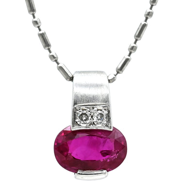 ノンブランド NON BRAND ルビー 0.90ct ダイヤモンド ペンダント ホワイトゴールド Pt900 ルビー ダイヤモンド PT850(チェーン) ネックレス 赤 レッド 1石 1粒 オーバルミックスカット プラチナ