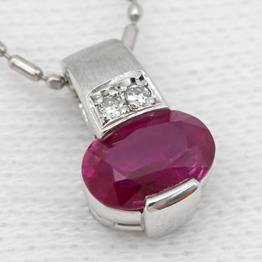 ノンブランド NON BRAND ルビー 0.90ct ダイヤモンド ペンダント ホワイトゴールド Pt900 ルビー ダイヤモンド PT850(チェーン) ネックレス 赤 レッド 1石 1粒 オーバルミックスカット プラチナ
