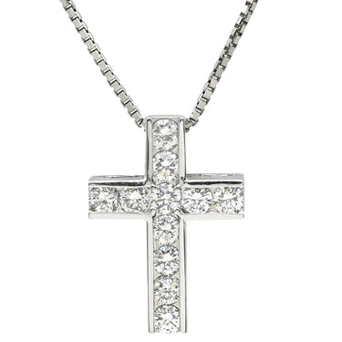 ノンブランド NON BRAND ダイヤモンド 0.92ct クロスペンダント プラチナシルバー Pt850 ダイヤモンド ネックレス 十字架 CROSS 11石 11P 11粒 プラチナ850